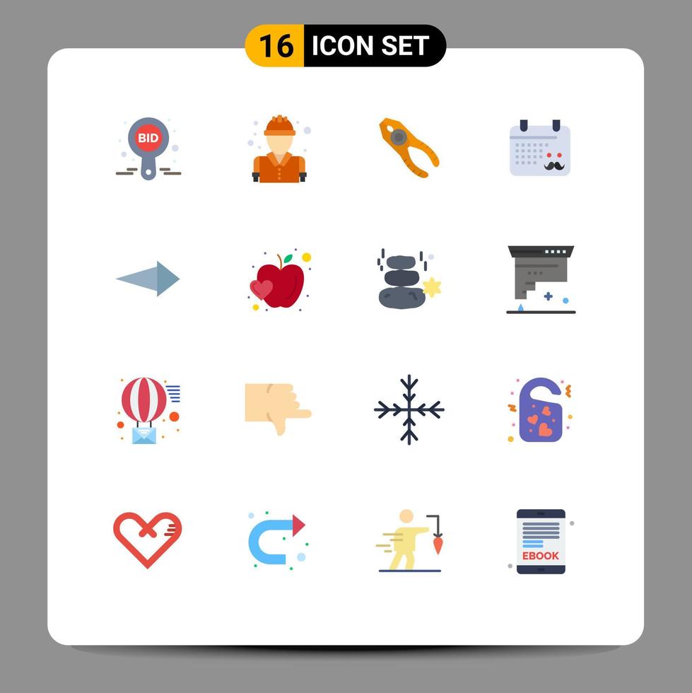 Universal Icon Symbols Group of 16 Modern Flat Colors of fathers day dad fireman calender repair Editable Pack of Creative Vector Design Elements