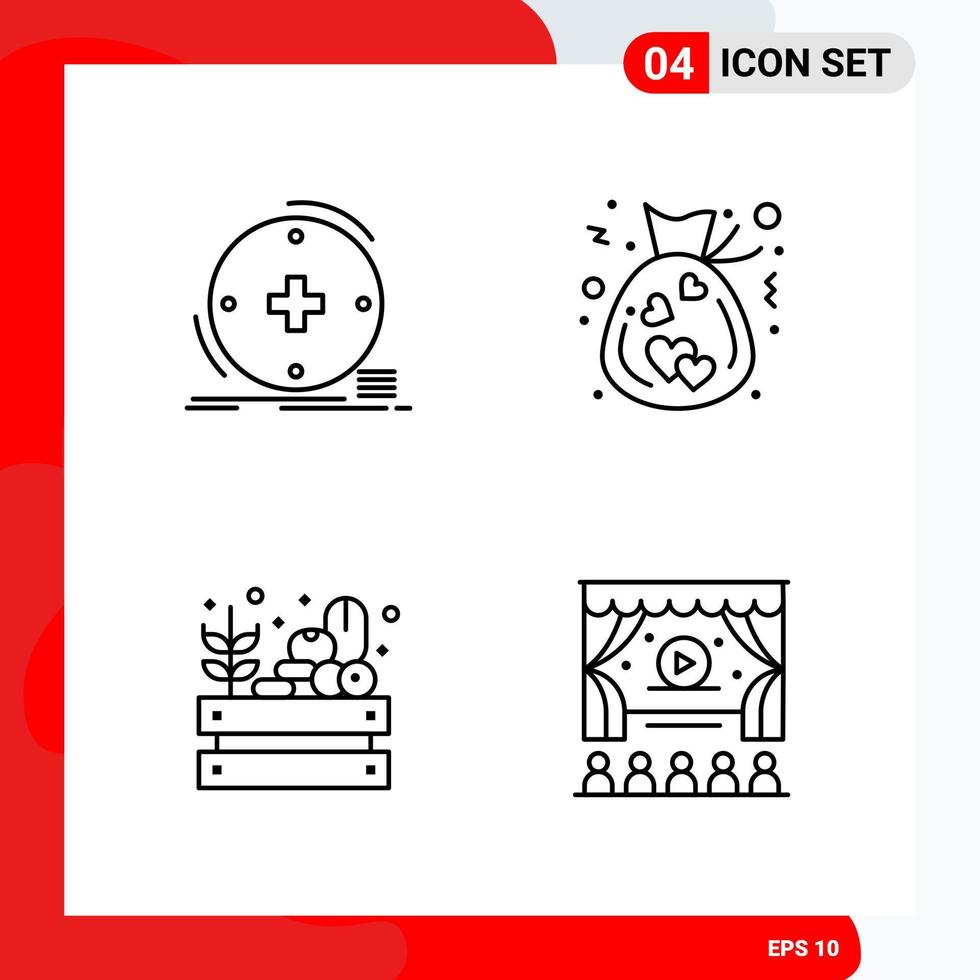 Creative Set of 4 Universal Outline Icons isolated on White Background vector