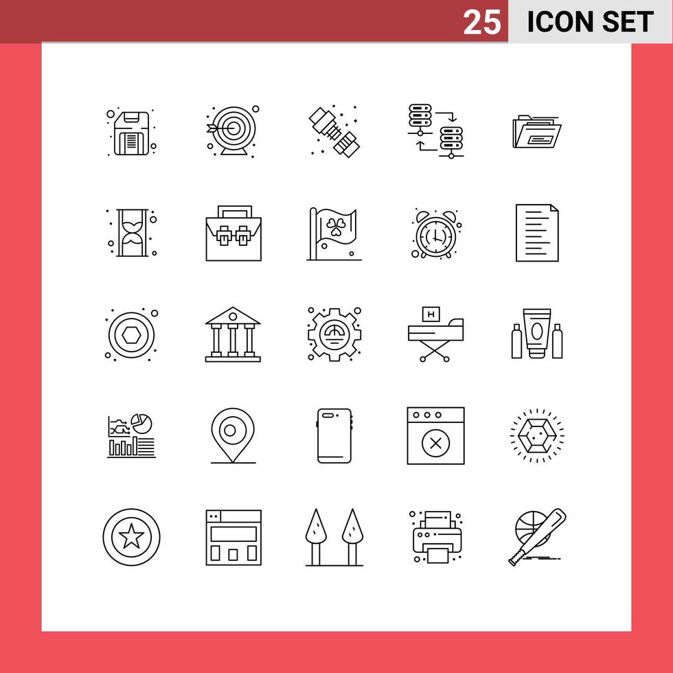 Pack of 25 creative Lines of zip folder mechanical share server hosting Editable Vector Design Elements