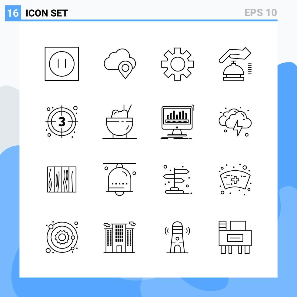 los iconos de estilo moderno de 16 líneas describen símbolos para uso general signo de icono de línea creativa aislado sobre fondo blanco paquete de 16 iconos vector