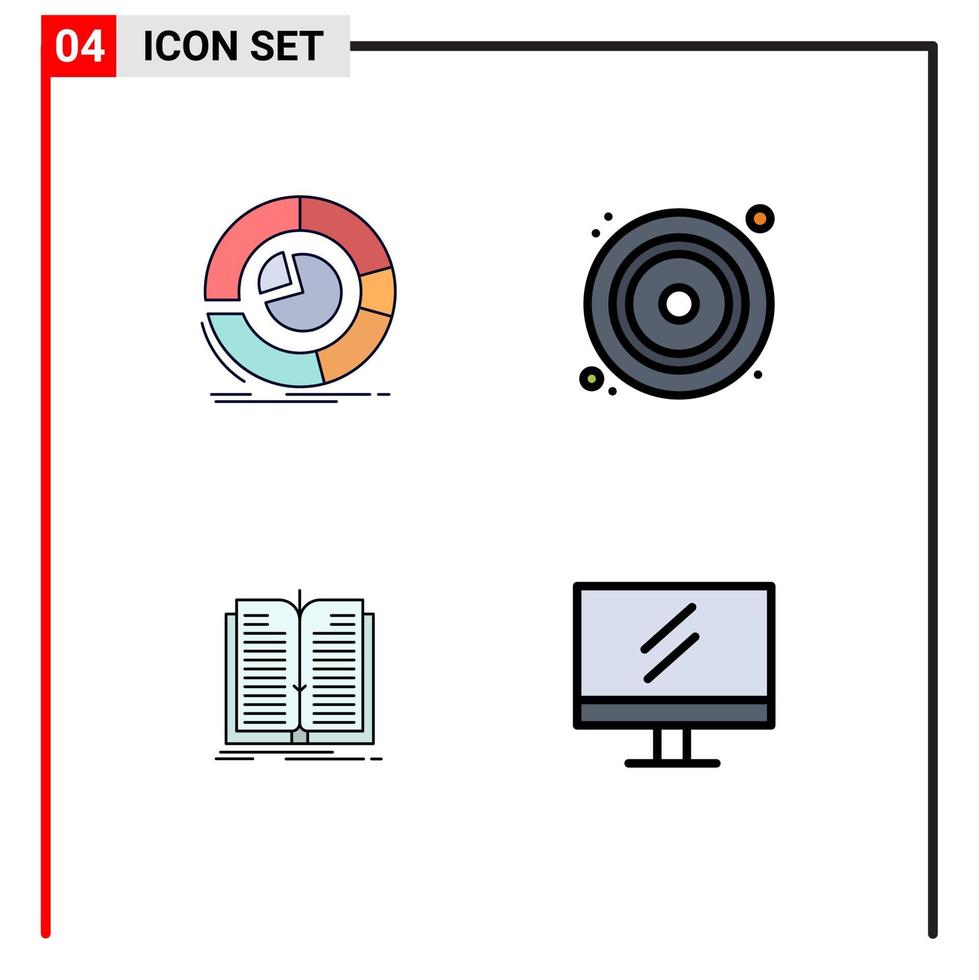 4 Thematic Vector Filledline Flat Colors and Editable Symbols of analysis application diagram disk tranfer Editable Vector Design Elements