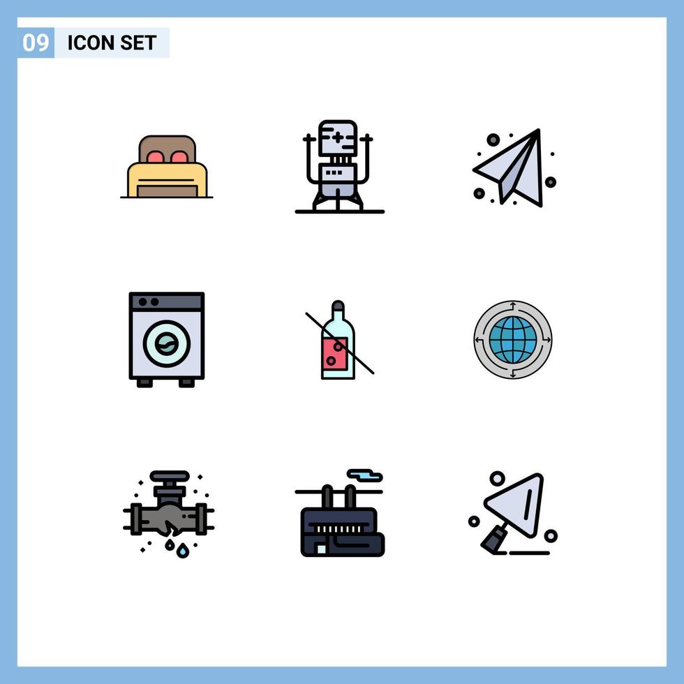 9 Thematic Vector Filledline Flat Colors and Editable Symbols of alcohol equipment medical devices automation Editable Vector Design Elements