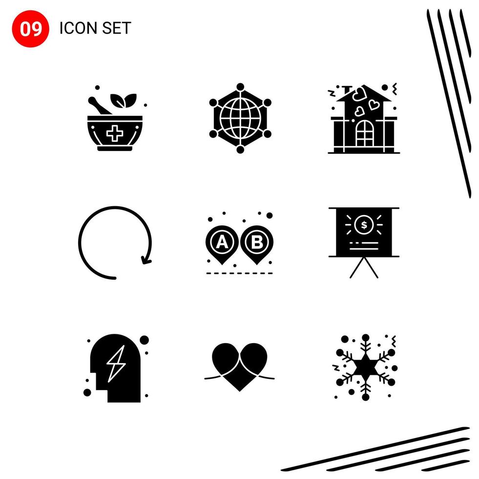 Collection of 9 Vector Icons in solid style Pixle Perfect Glyph Symbols for Web and Mobile Solid Icon Signs on White Background 9 Icons