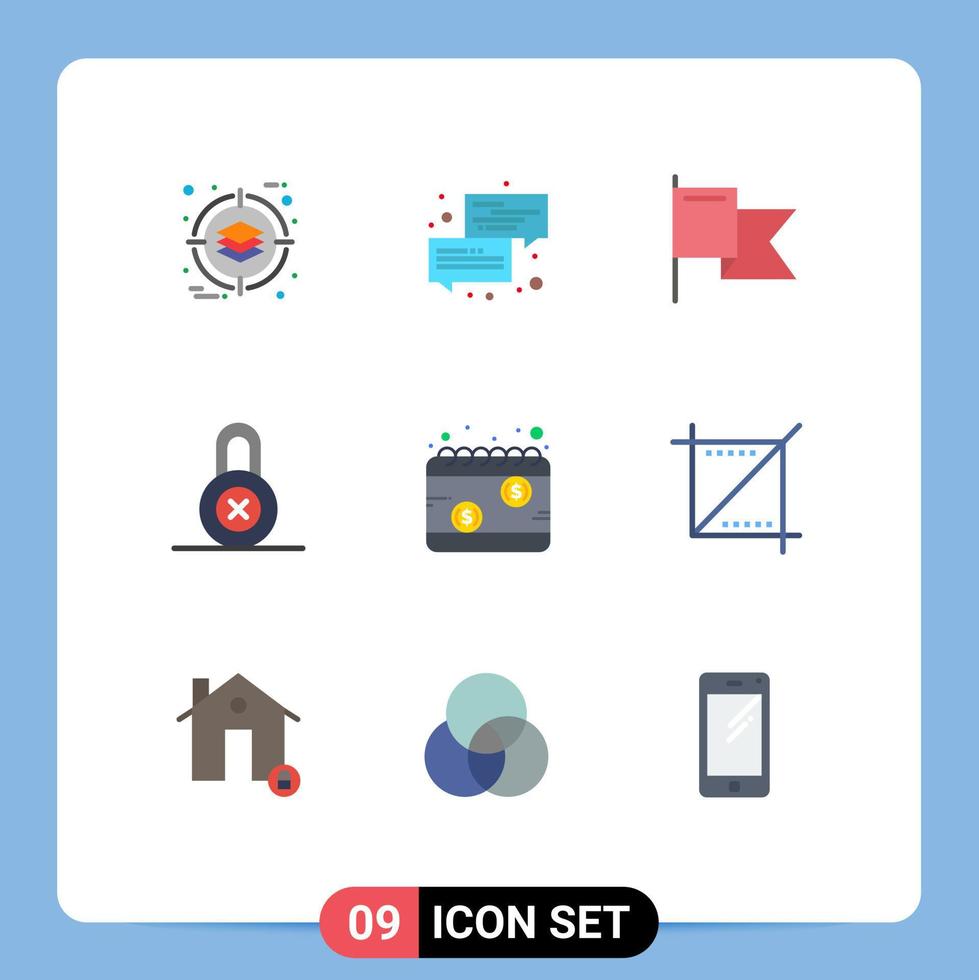 paquete de iconos de vector de stock de 9 signos y símbolos de línea para elementos de diseño de vector editables de bloqueo de protección de chat de calendario de día de pago