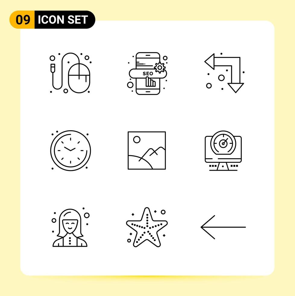 9 Creative Icons for Modern website design and responsive mobile apps 9 Outline Symbols Signs on White Background 9 Icon Pack vector