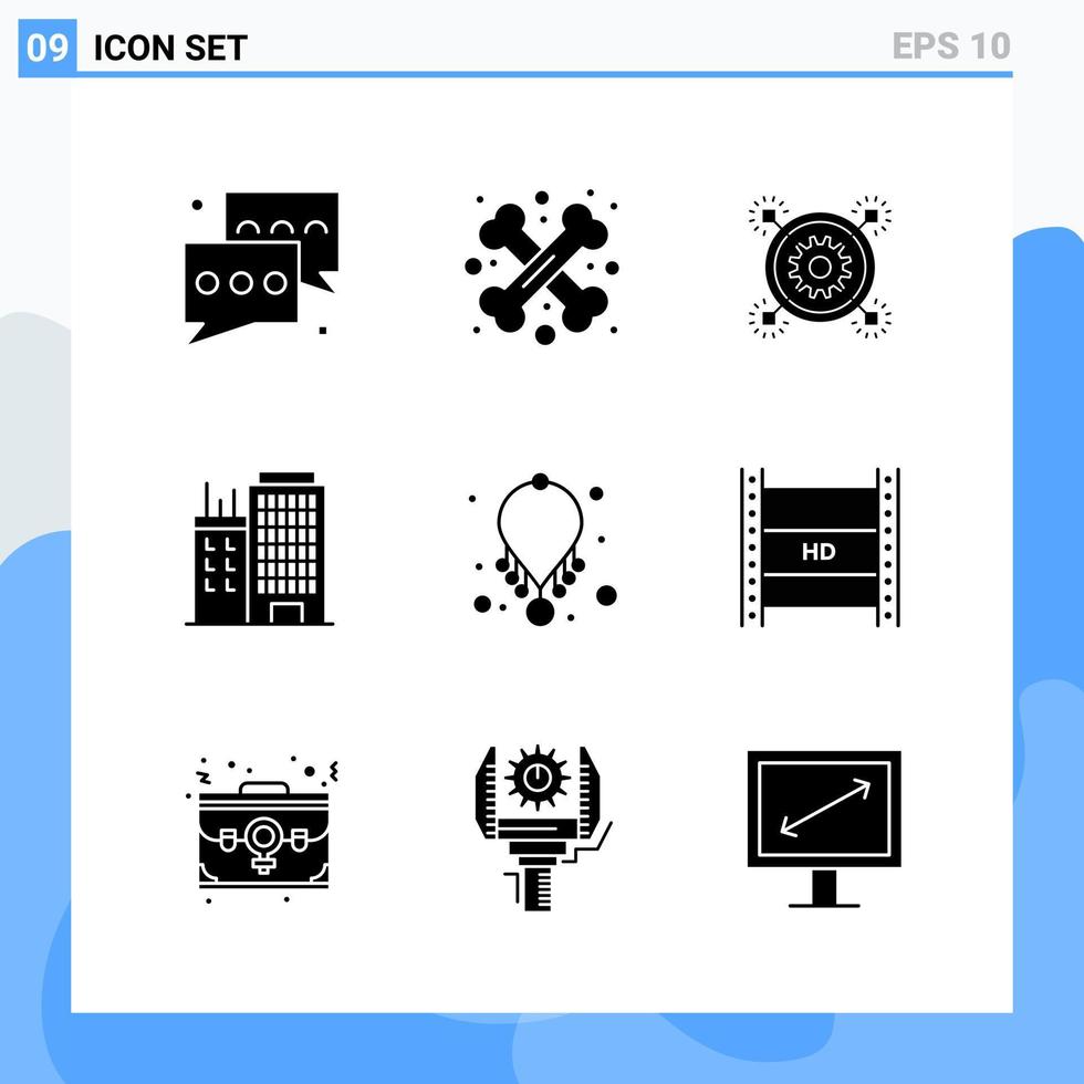 moderno 9 iconos de estilo sólido símbolos de glifo para uso general signo de icono sólido creativo aislado sobre fondo blanco paquete de 9 iconos vector