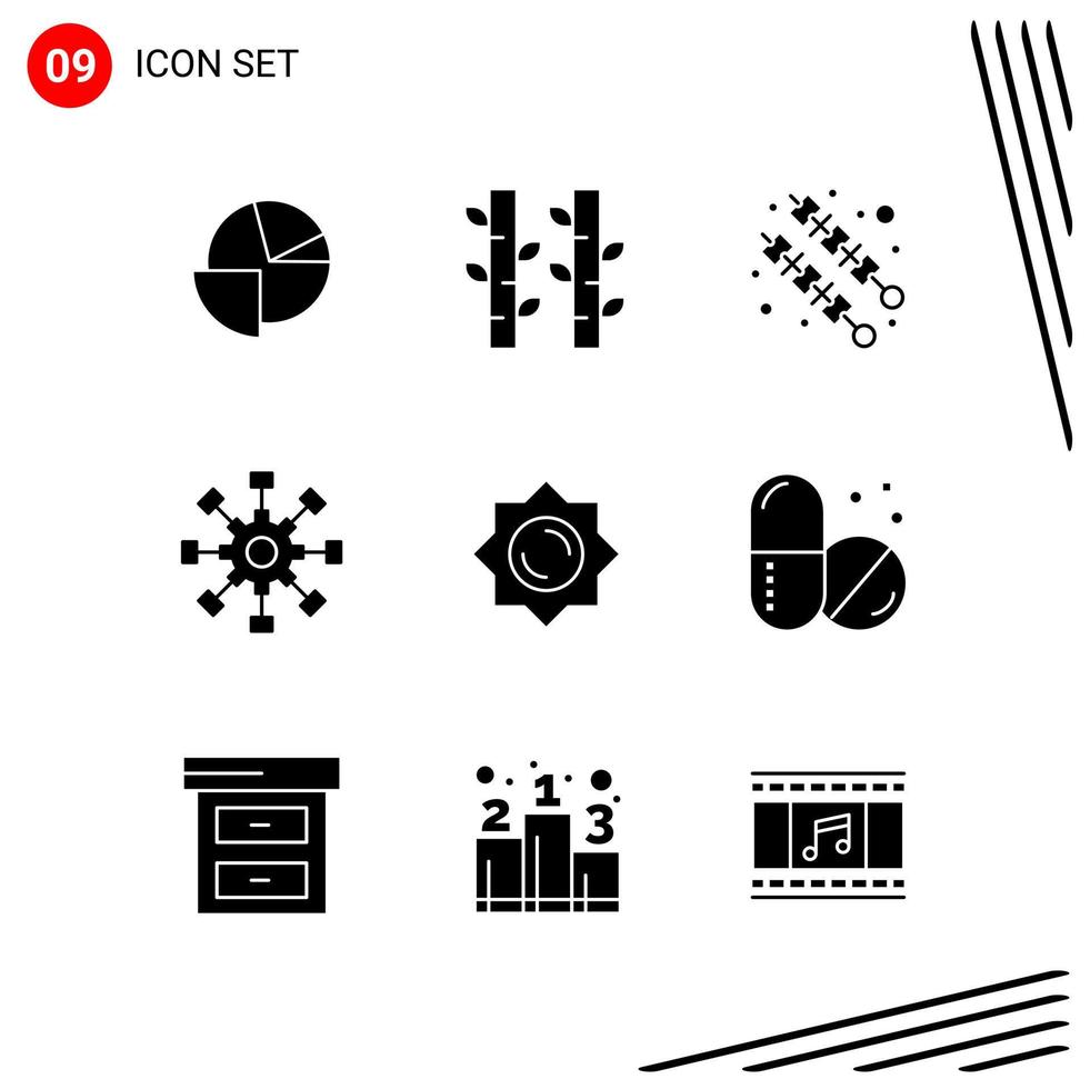 Collection of 9 Vector Icons in solid style Pixle Perfect Glyph Symbols for Web and Mobile Solid Icon Signs on White Background 9 Icons