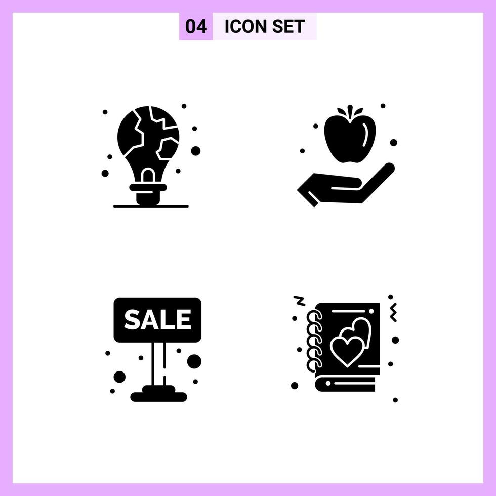 4 Icons in Solid Style Glyph Symbols on White Background Creative Vector Signs for Web mobile and Print