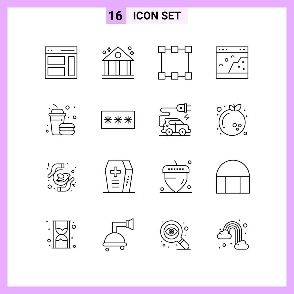 16 Icons in Line Style Outline Symbols on White Background Creative Vector Signs for Web mobile and Print