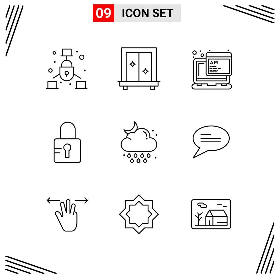 9 iconos estilo de línea cuadrícula basada en símbolos de contorno creativo para el diseño de sitios web signos de icono de línea simple aislados en fondo blanco 9 conjunto de iconos vector