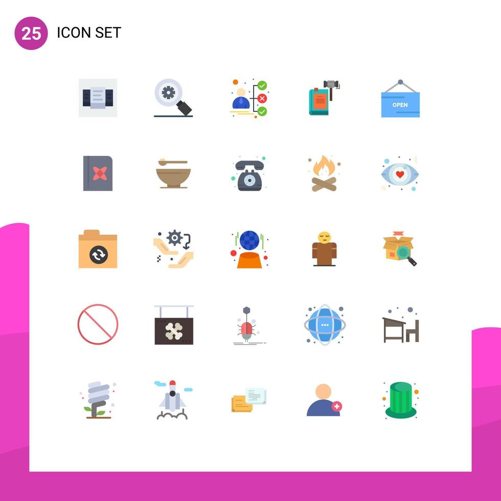 Group of 25 Modern Flat Colors Set for legal gavel career court action Editable Vector Design Elements