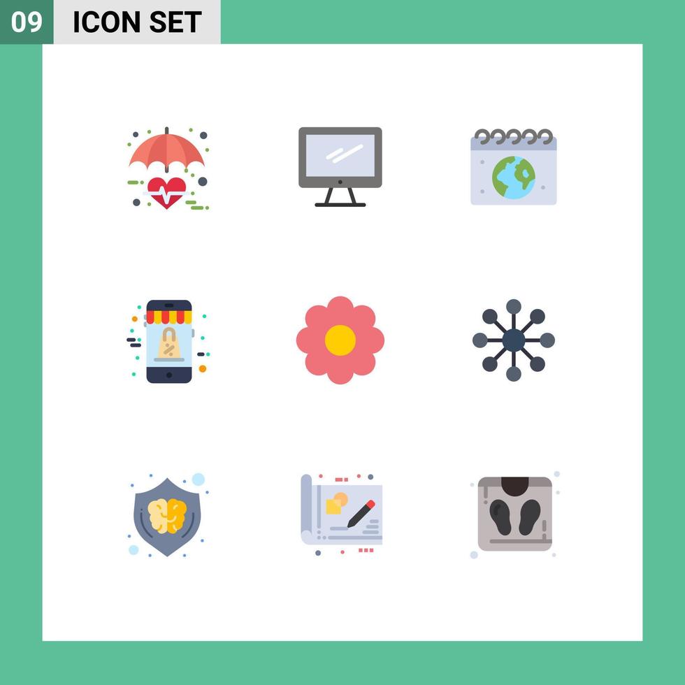 Pack of 9 Modern Flat Colors Signs and Symbols for Web Print Media such as sale discount imac shopping calender Editable Vector Design Elements