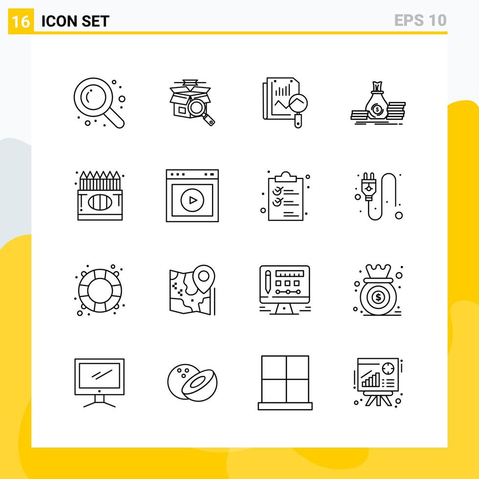 Collection of 16 Universal Line Icons Icon Set for Web and Mobile vector