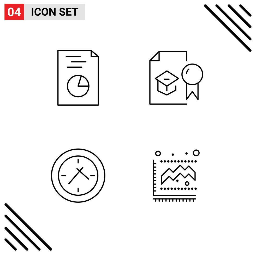 Pictogram Set of 4 Simple Filledline Flat Colors of analytics time certificate study diagram Editable Vector Design Elements