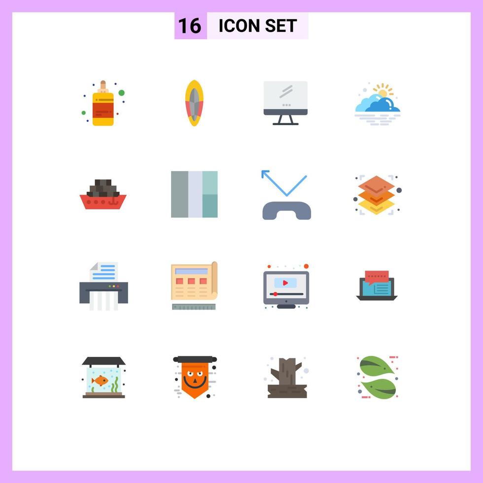 Set of 16 Vector Flat Colors on Grid for weather fog computer day pc Editable Pack of Creative Vector Design Elements