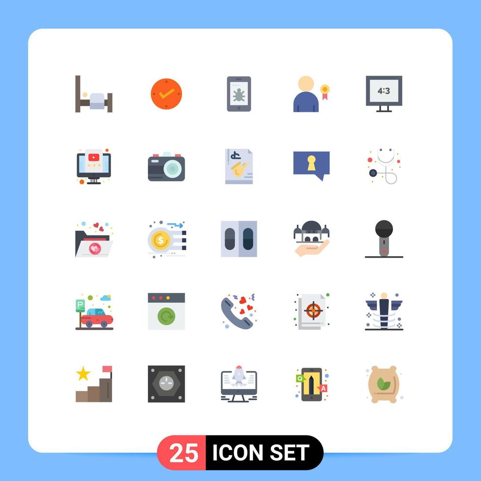 Mobile Interface Flat Color Set of 25 Pictograms of online display security aspect ratio decoration Editable Vector Design Elements