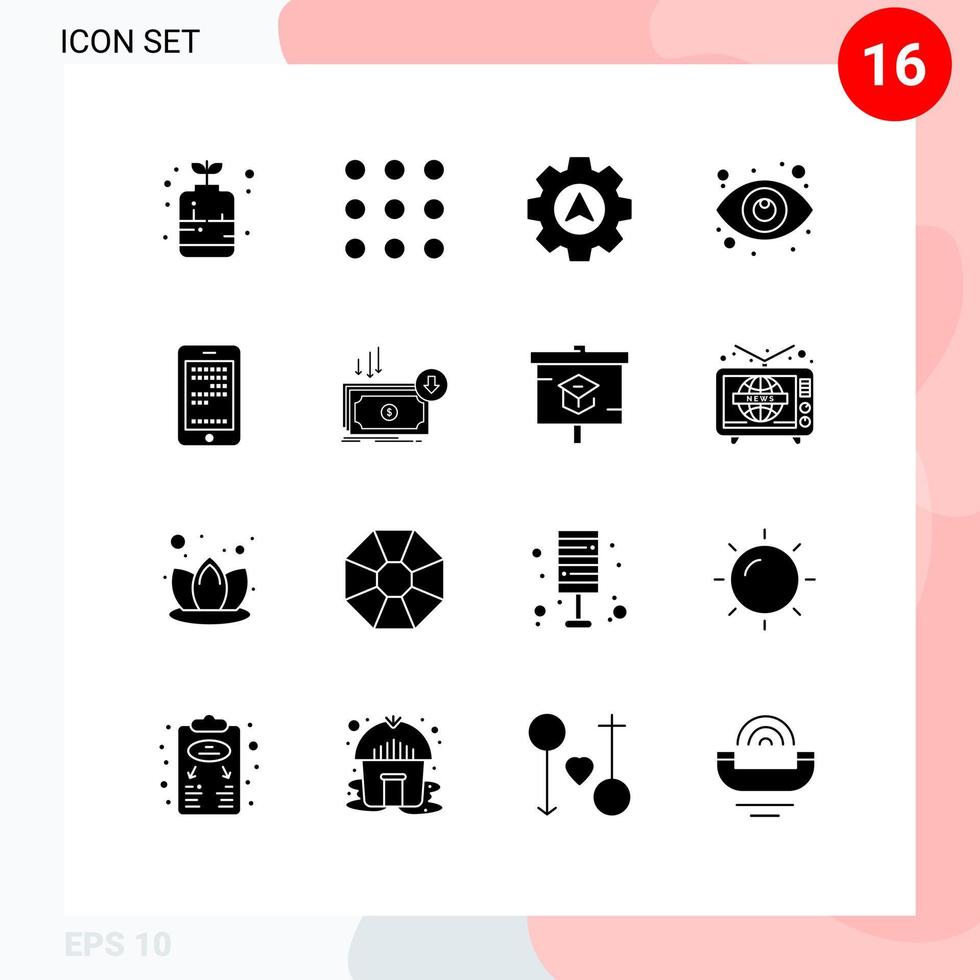 16 User Interface Solid Glyph Pack of modern Signs and Symbols of coding education cursor mobile seo Editable Vector Design Elements