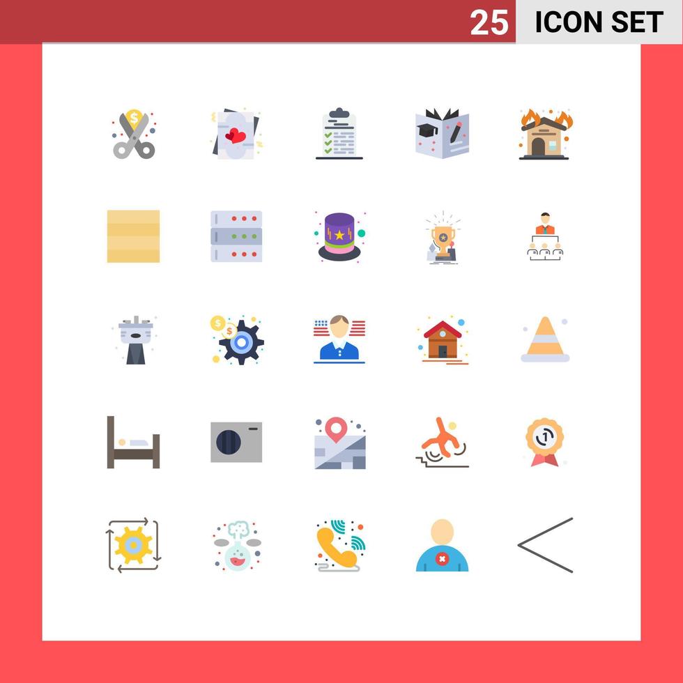 Pack of 25 creative Flat Colors of fire graduate valentine education document Editable Vector Design Elements