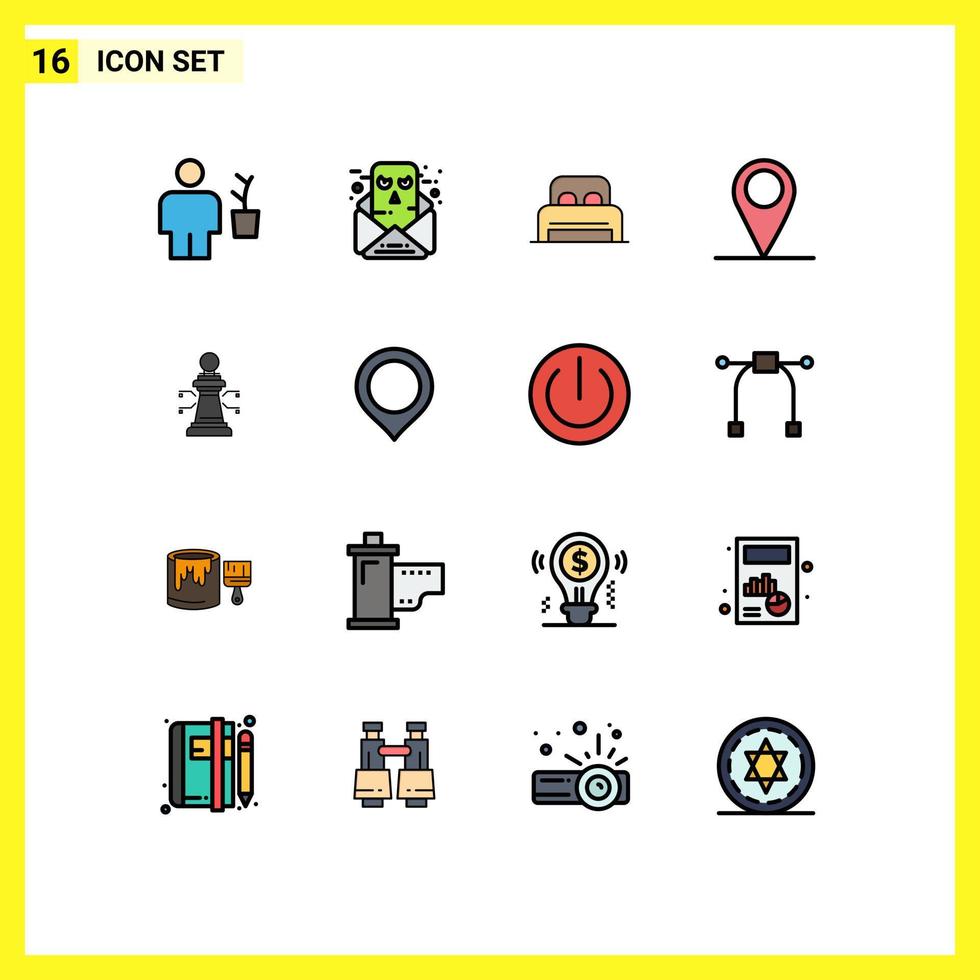 16 User Interface Flat Color Filled Line Pack of modern Signs and Symbols of laptop pin email location hotel Editable Creative Vector Design Elements