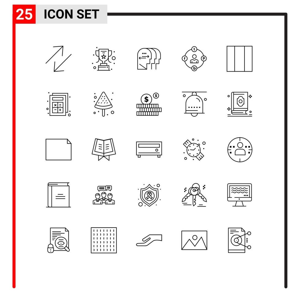 Line Pack of 25 Universal Symbols of add grid mind procrastination distractions Editable Vector Design Elements