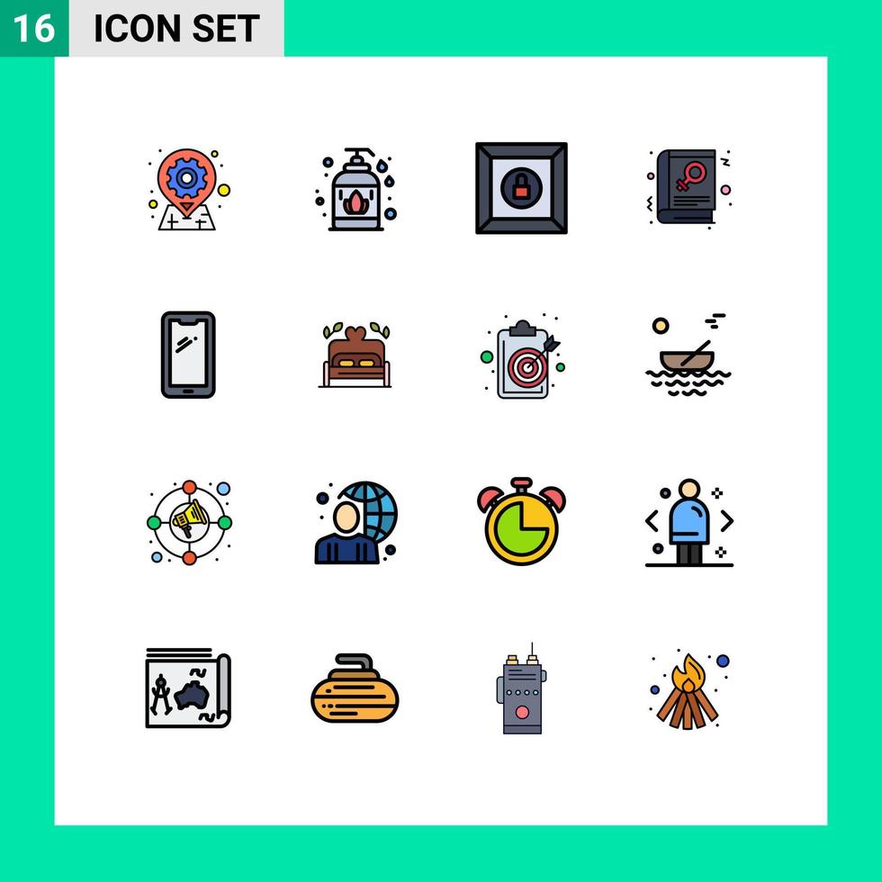 grupo de símbolos de iconos universales de 16 líneas llenas de colores planos modernos de la biblioteca de signos de la caja del teléfono móvil elementos de diseño de vectores creativos editables