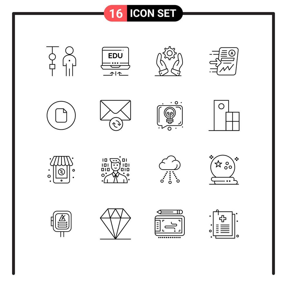 Universal Icon Symbols Group of 16 Modern Outlines of chart report education send solutions Editable Vector Design Elements