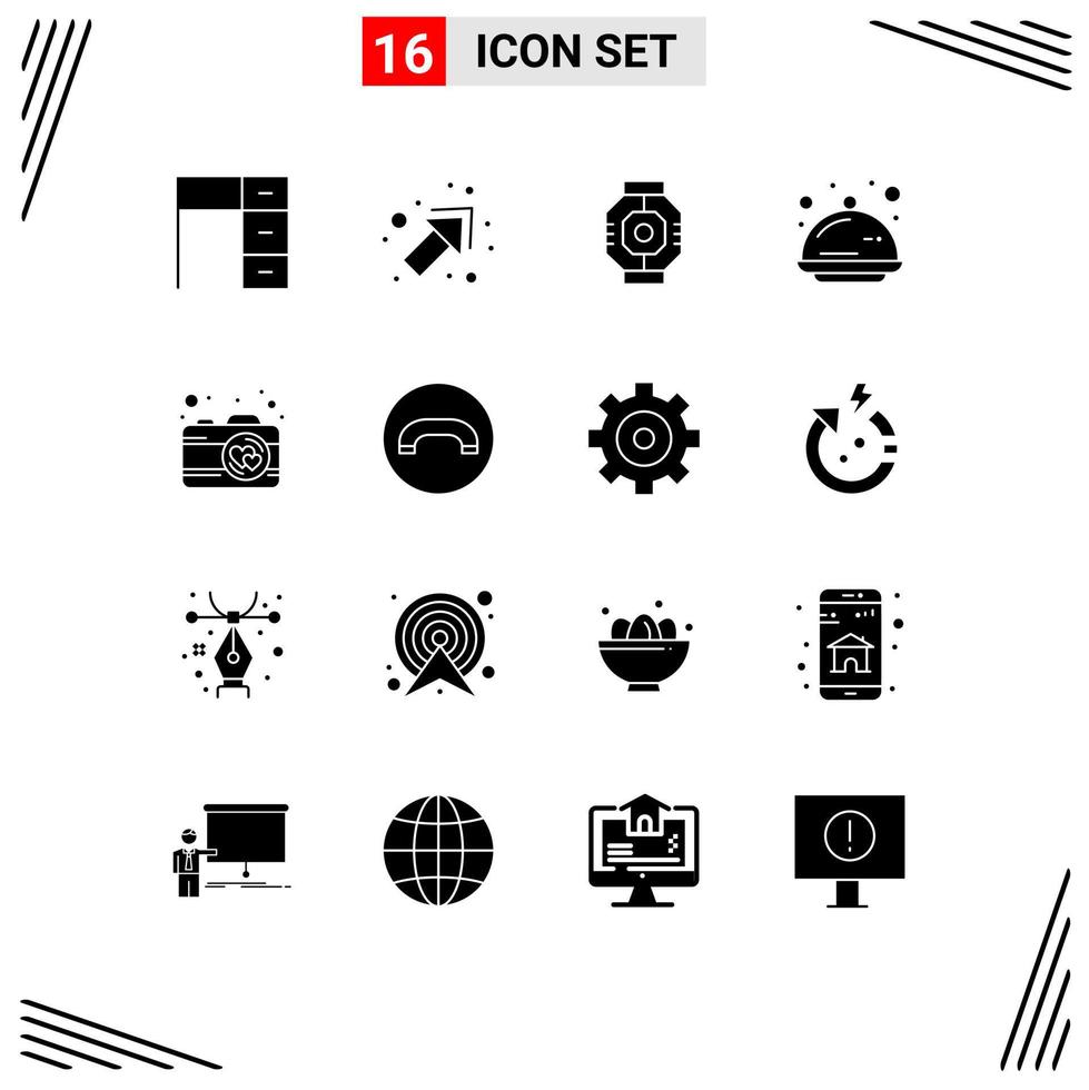 grupo universal de símbolos de iconos de 16 glifos sólidos modernos de elementos de diseño de vectores editables de bandeja de celebración airlock food pod