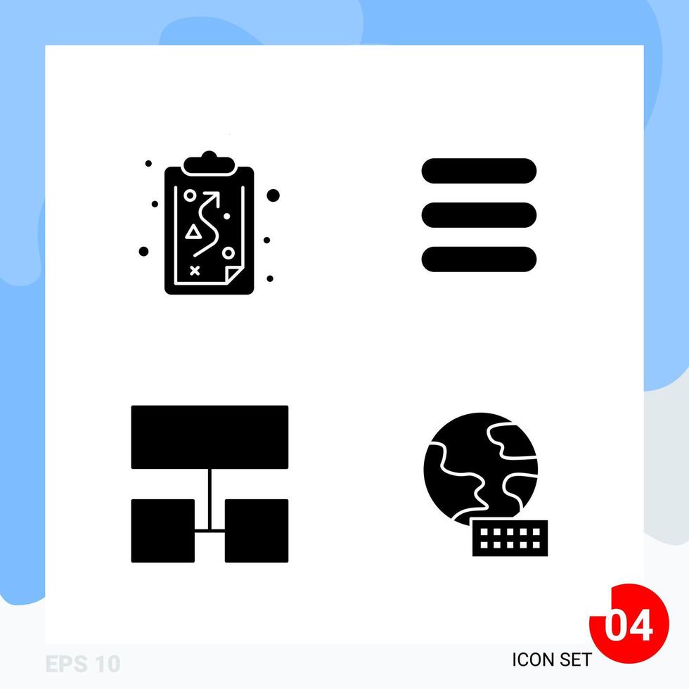 Modern Pack of 4 Icons Solid Glyph Symbols isolated on White Backgound for Website designing vector