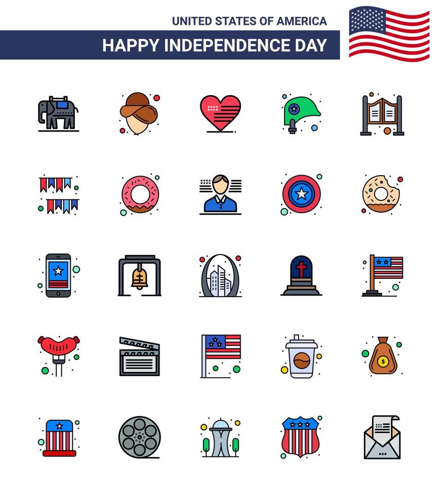 Set of 25 USA Day Icons American Symbols Independence Day Signs for western household american door protection Editable USA Day Vector Design Elements