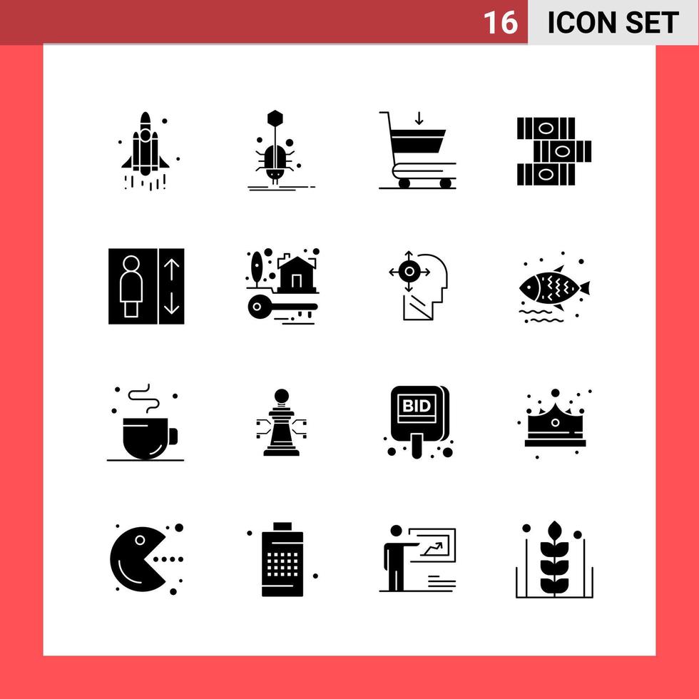 16 Icon Pack Solid Style Glyph Symbols on White Background Simple Signs for general designing vector