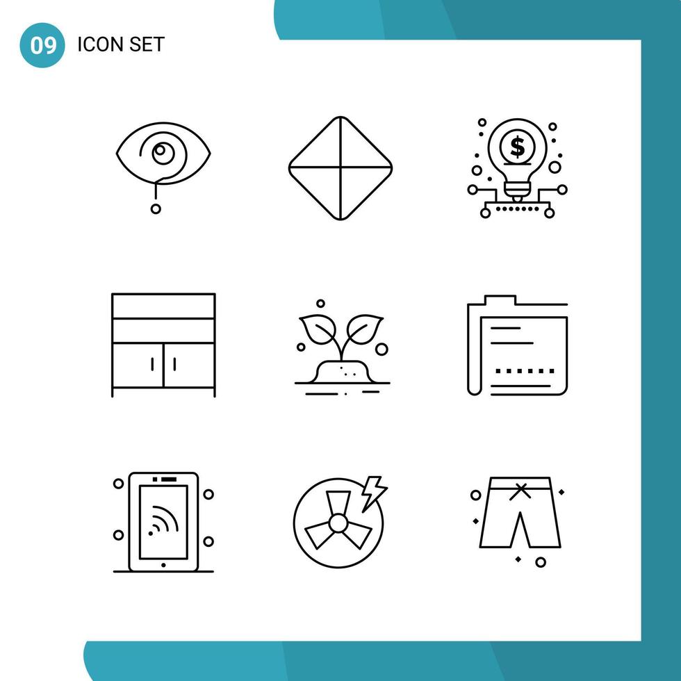 Vector Pack of 9 Outline Symbols Line Style Icon Set on White Background for Web and Mobile