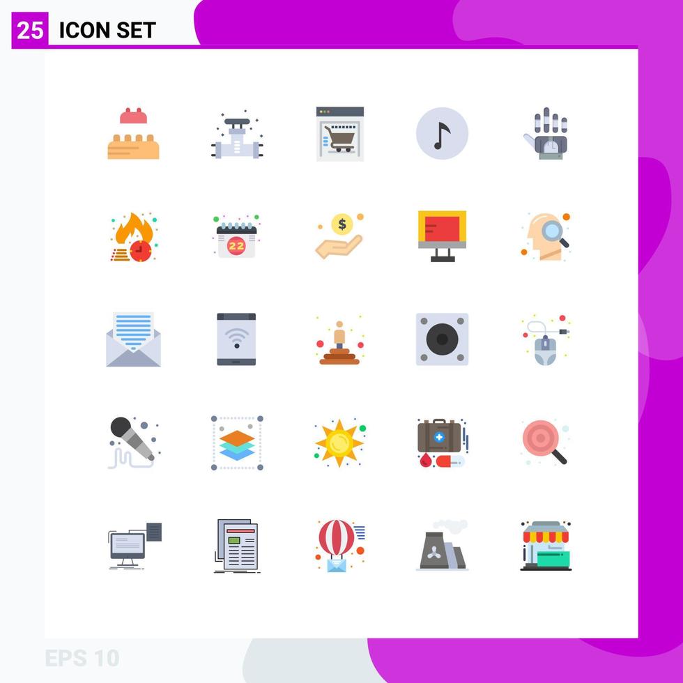 Group of 25 Modern Flat Colors Set for technology golve ecommerce tracking music Editable Vector Design Elements
