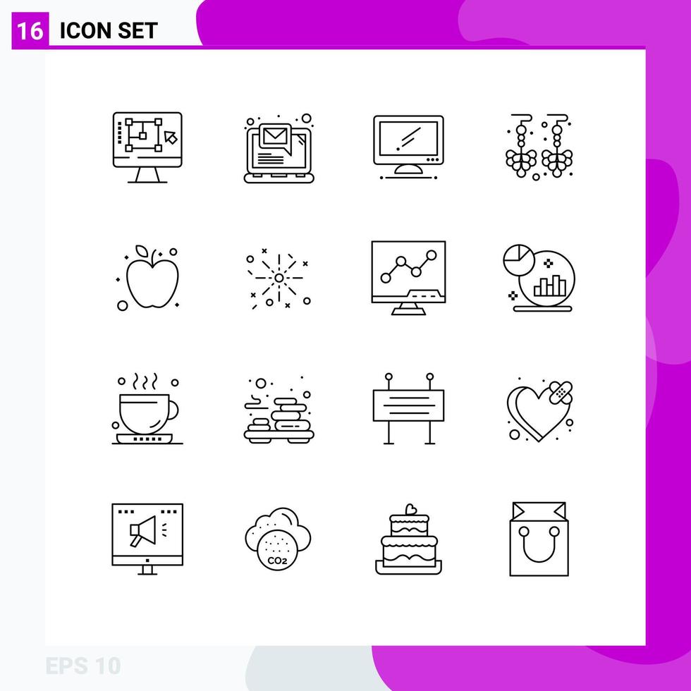 16 User Interface Outline Pack of modern Signs and Symbols of apple earrings notification drop imac Editable Vector Design Elements