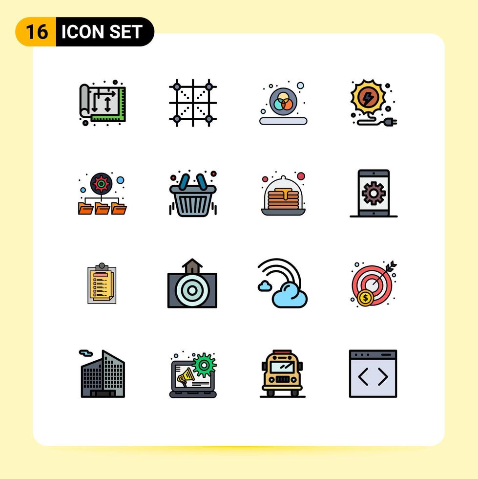 Group of 16 Modern Flat Color Filled Lines Set for folders power programing energy rgb Editable Creative Vector Design Elements