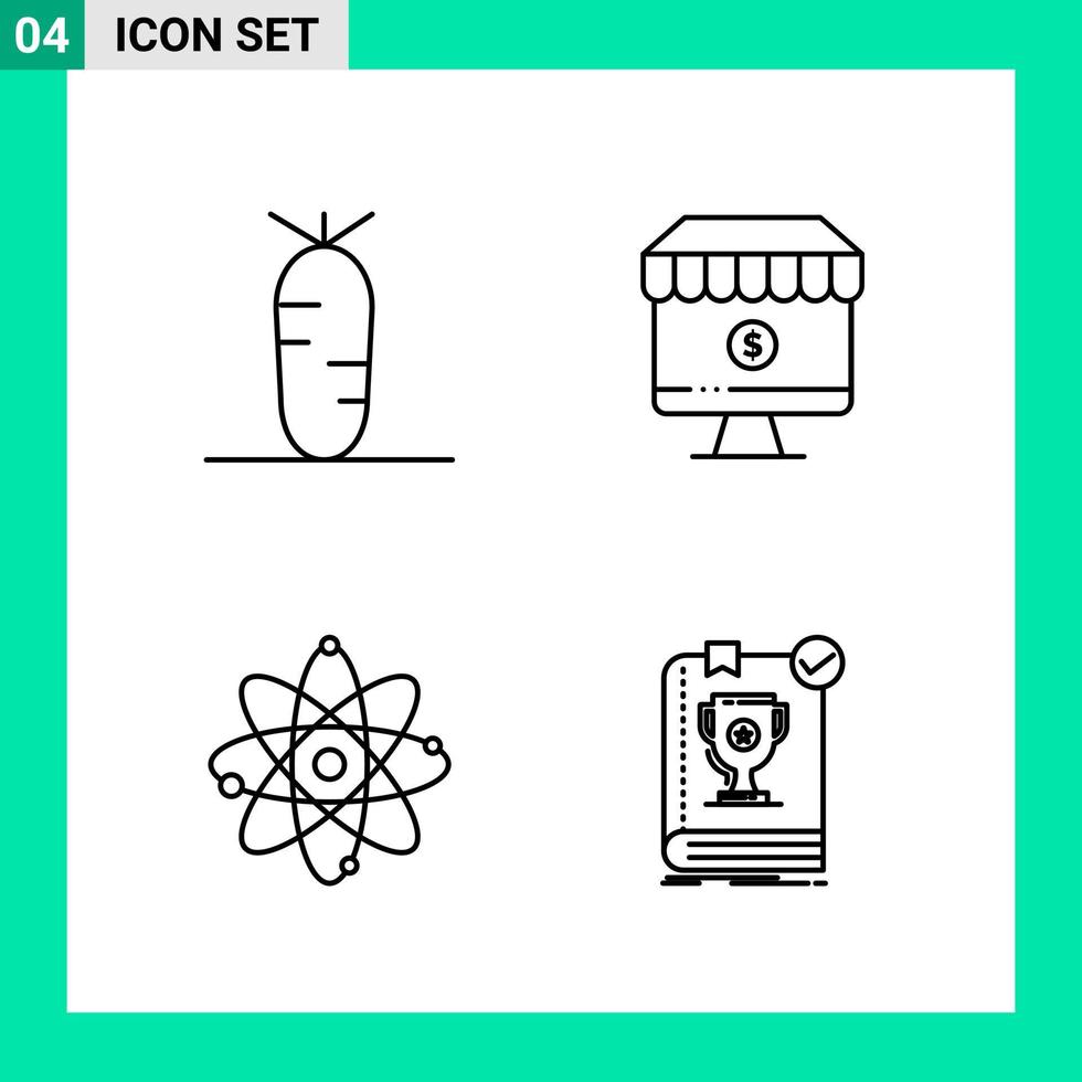 paquete de 4 iconos de estilo de línea establece símbolos de esquema para imprimir signos creativos aislados en fondo blanco 4 conjunto de iconos vector