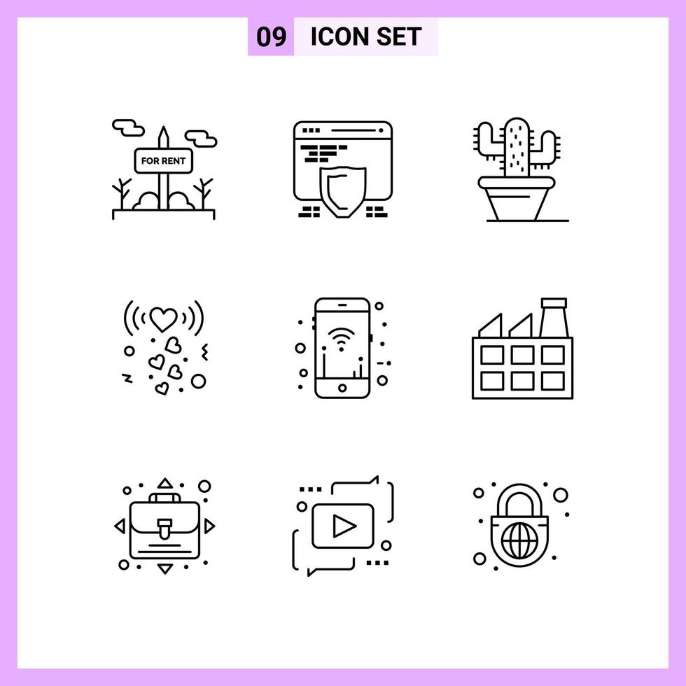 9 iconos en estilo de línea símbolos de contorno sobre fondo blanco signos de vectores creativos para web móvil e impresión