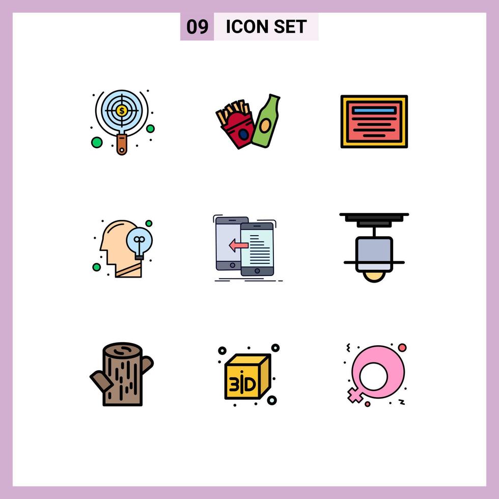 Set of 9 Modern UI Icons Symbols Signs for transfer mind education idea head Editable Vector Design Elements