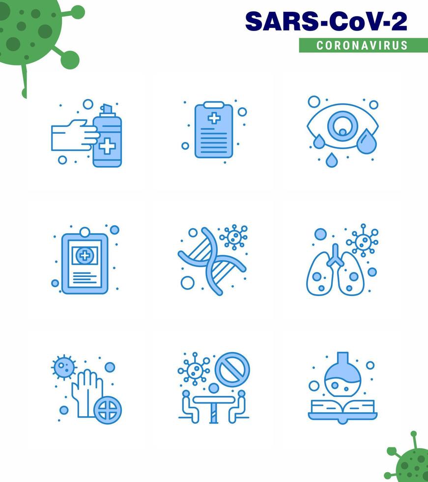 iconos de conjunto de prevención de coronavirus 9 icono azul como adn genómico enfermedad ocular salud coronavirus viral 2019nov elementos de diseño de vector de enfermedad