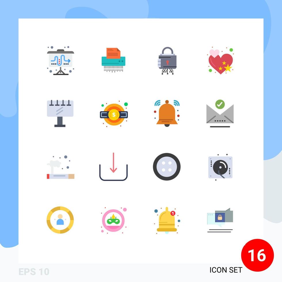 16 User Interface Flat Color Pack of modern Signs and Symbols of rate secure information protection cyber Editable Pack of Creative Vector Design Elements