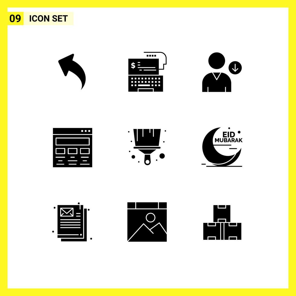 Group of 9 Solid Glyphs Signs and Symbols for paint web down paint graphic Editable Vector Design Elements