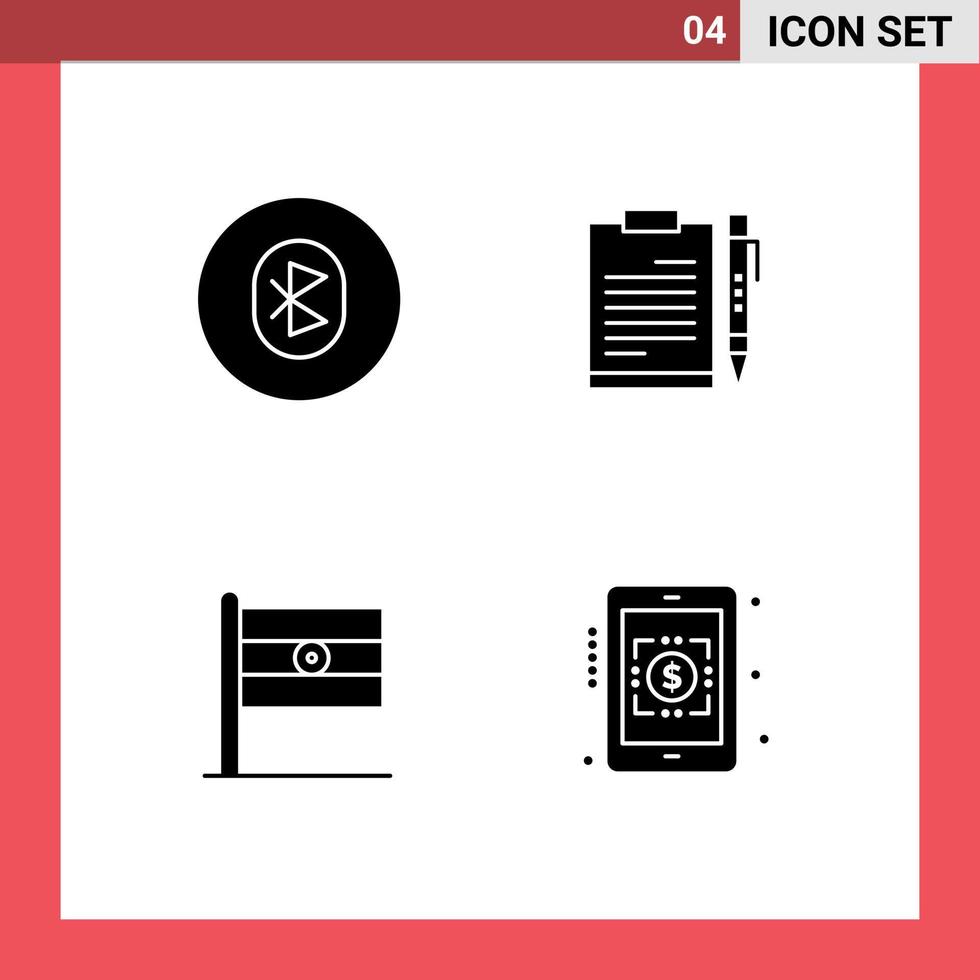 Solid Glyph Pack of 4 Universal Symbols of bluetooth page system business sheet Editable Vector Design Elements