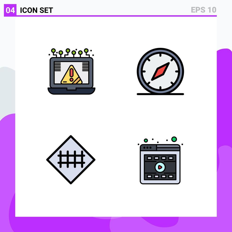 Group of 4 Filledline Flat Colors Signs and Symbols for connection navigation notice direction fence sign Editable Vector Design Elements