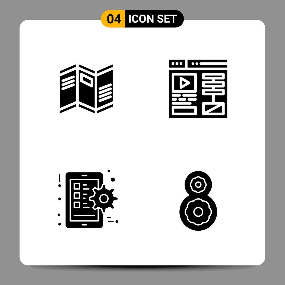 4 Black Icon Pack Glyph Symbols Signs for Responsive designs on white background 4 Icons Set vector