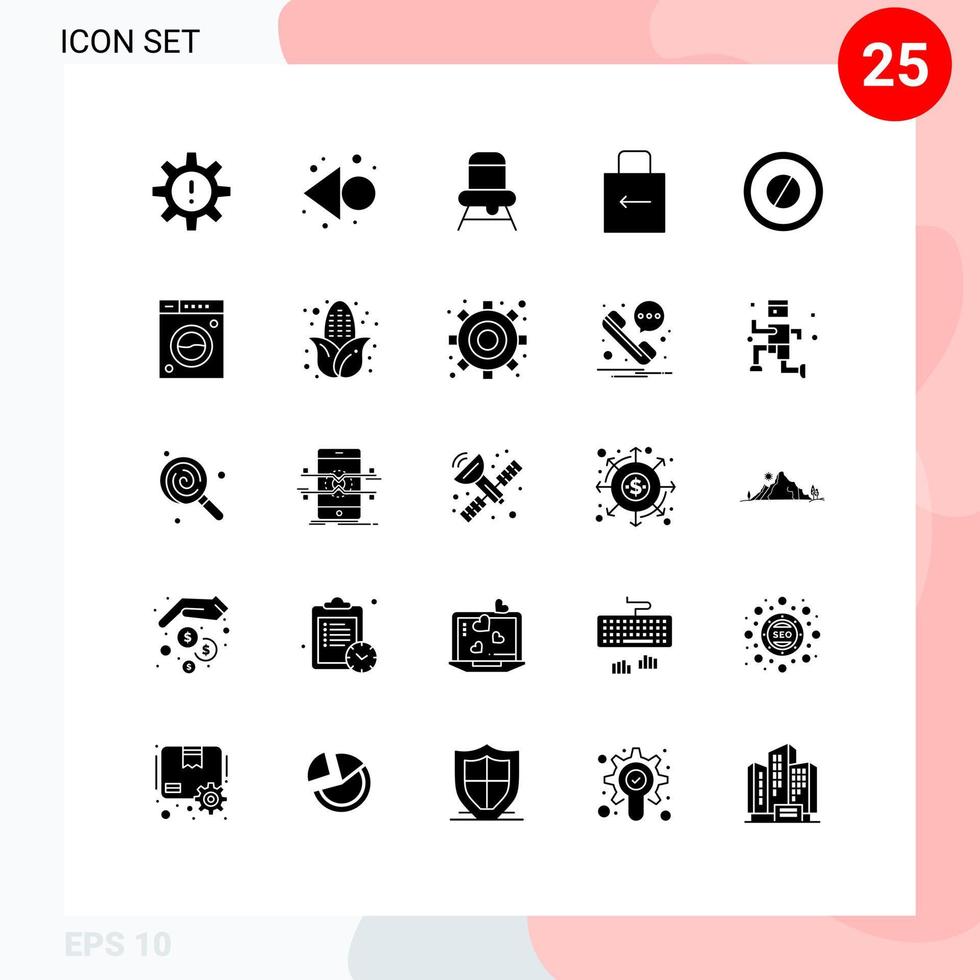 Group of 25 Modern Solid Glyphs Set for tablet medical baby security key Editable Vector Design Elements