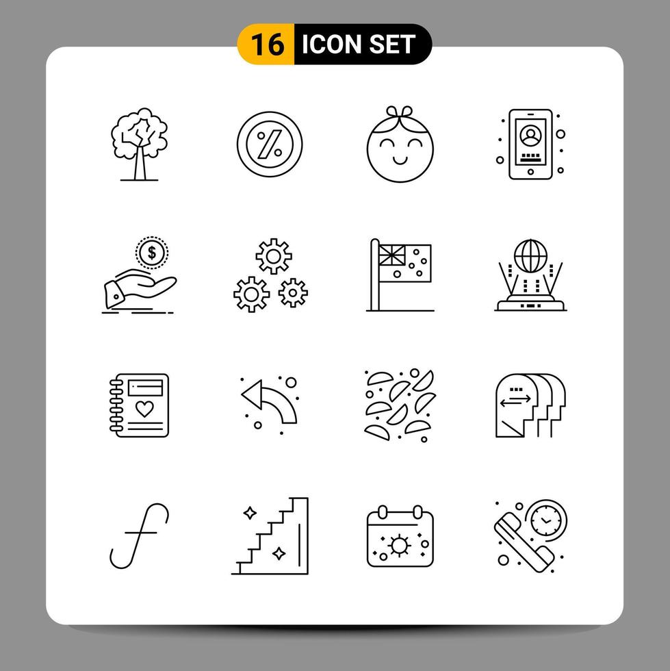16 Black Icon Pack Outline Symbols Signs for Responsive designs on white background 16 Icons Set vector