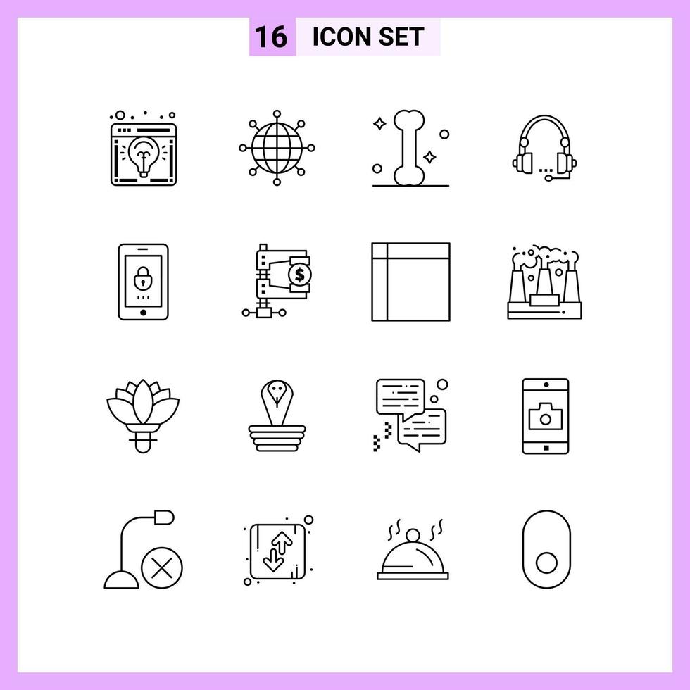 16 Icons in Line Style Outline Symbols on White Background Creative Vector Signs for Web mobile and Print