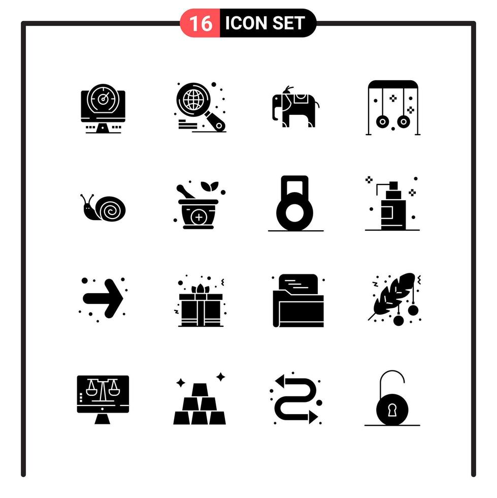 conjunto de 16 iconos de estilo sólido para web y símbolos de glifos móviles para imprimir signos de iconos sólidos aislados en fondo blanco vector