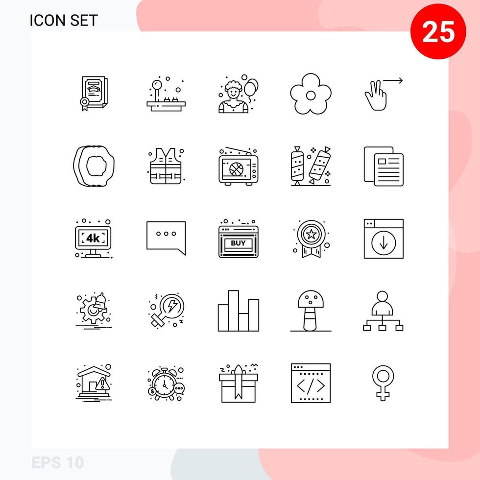 paquete de iconos vectoriales de stock de 25 signos y símbolos de línea para los dedos derechos circo naturaleza presente elementos de diseño vectorial editables vector