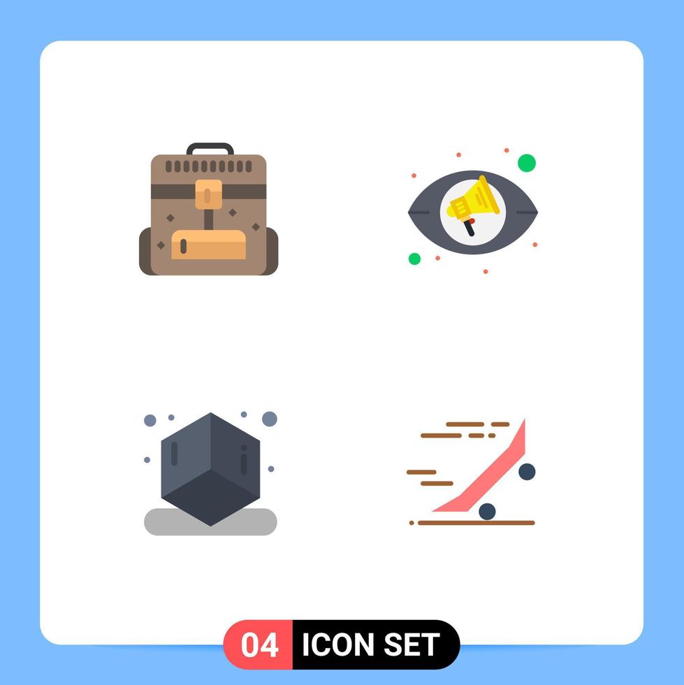 Mobile Interface Flat Icon Set of 4 Pictograms of briefcase shape travel views ride Editable Vector Design Elements