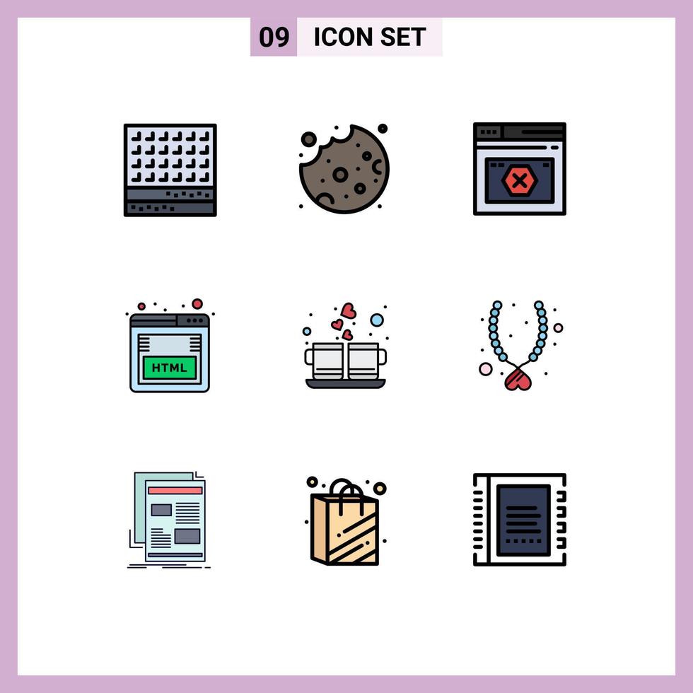9 Universal Filledline Flat Color Signs Symbols of coffee seo internet html error Editable Vector Design Elements